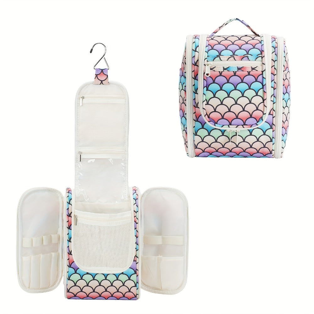 Hanging Toiletry Bag for Women Large Capacity Travel Makeup Organizer Bag with Hook Multi-Compartment Waterproof Cosmetic Pouch 16 Prints for Cruise Gym