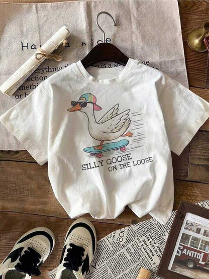 Boys' Skateboarding Duck T-Shirt - Cartoon Graphic
