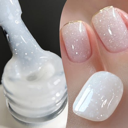 Snow Jelly Shimmer Gel Nail Polish 2pcs BORN PRETTY Semi-Permanent Soak-Off LED UV Gel Varnish Nude Pink White Glitter Long-Lasting Chip-Resistant Salon-Quality Manicure 0.34oz Each