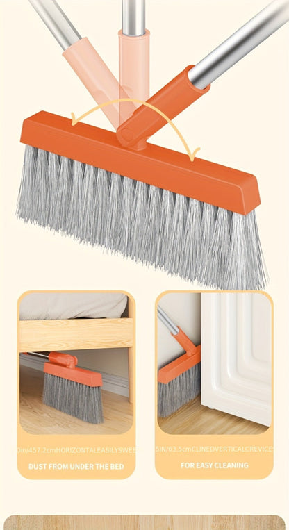 Folding Broom and Dustpan Set 50 Inch Extended Handle - Dense Elastic Bristles Wide Deep Dustpan for Dust Hair Debris, Foldable Broom for Home Kitchen Bathroom Bedroom Living Room, Blue White Black Orange Khaki