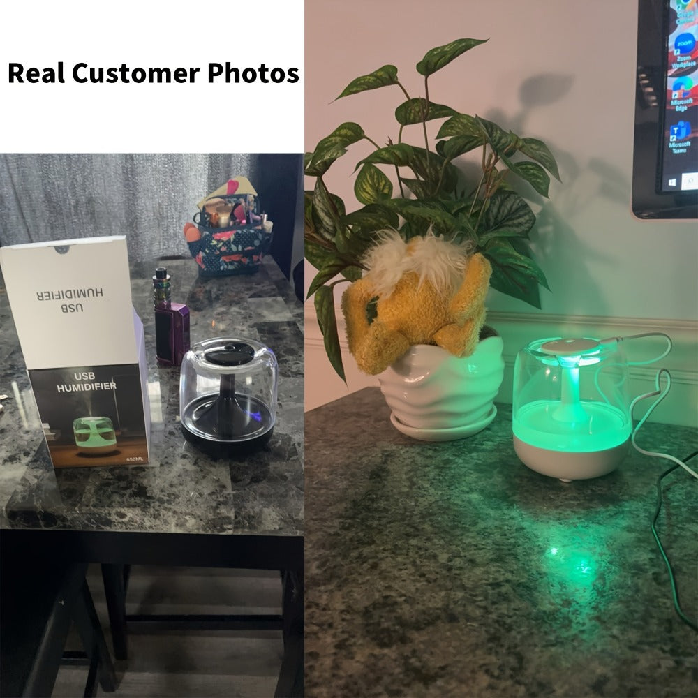 Cool Mist Humidifier with 7-Color Night Light & Transparent Tank | USB Quiet Humidifier 24H Runtime, 2-Speed Mist, Top-Fill Design for Bedroom, Office & Small Spaces | White & Green