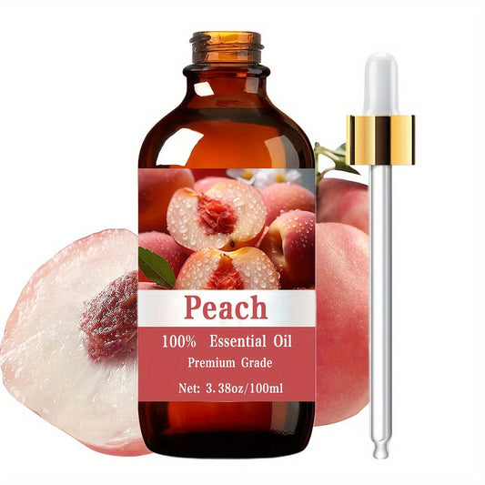 Peach Essential Oil 100ml Pure Care Grade Sweet Fruity — Aromatherapy Body Oil for Skin Moisturizing, Hair Care, Nail Care, Massage & Meditation, Relaxing Spa Gift for Women Men, 3.38 fl oz