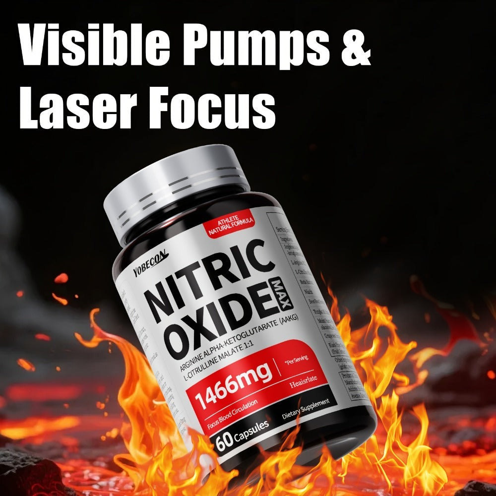 Nitric Oxide Supplement 1466mg with L-Arginine, L-Citrulline & Beet Root — Boosts Blood Flow, Muscle Pump, Endurance & Athletic Performance | Pre-Workout Capsules for Men & Women | 1-3 Bottle Options