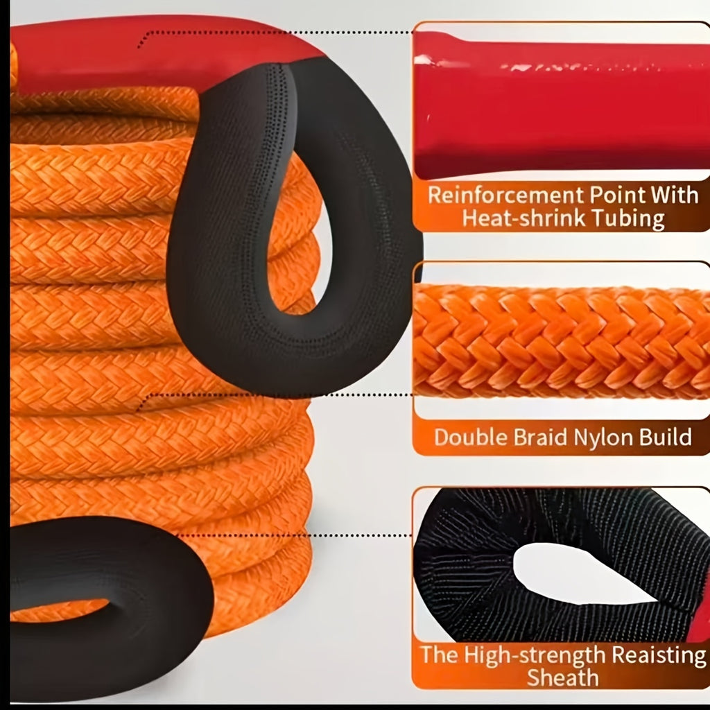 Heavy-duty Tow Rope and Tow Hook Combo Set in 3 Sizes, 196.85-inch Nylon Recovery Rope (5 Ton / 18 Ton / 20 Ton), with 2 Steel U-shaped Hooks and a Storage Bag, Suitable for Truck, SUV, UTV, ATV Off-road Recovery