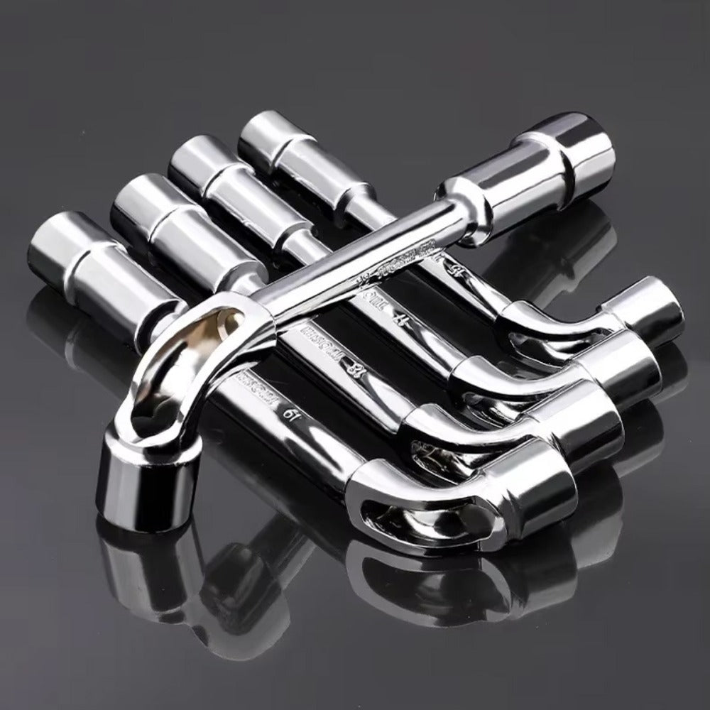Hex Socket Wrench Set 6-Piece – L-Shaped Elbow, Mirror Perforated & Double-Head Pipe Wrench Combo Kit | Automotive, Plumbing, Mechanic & DIY Workshop Repair Tool