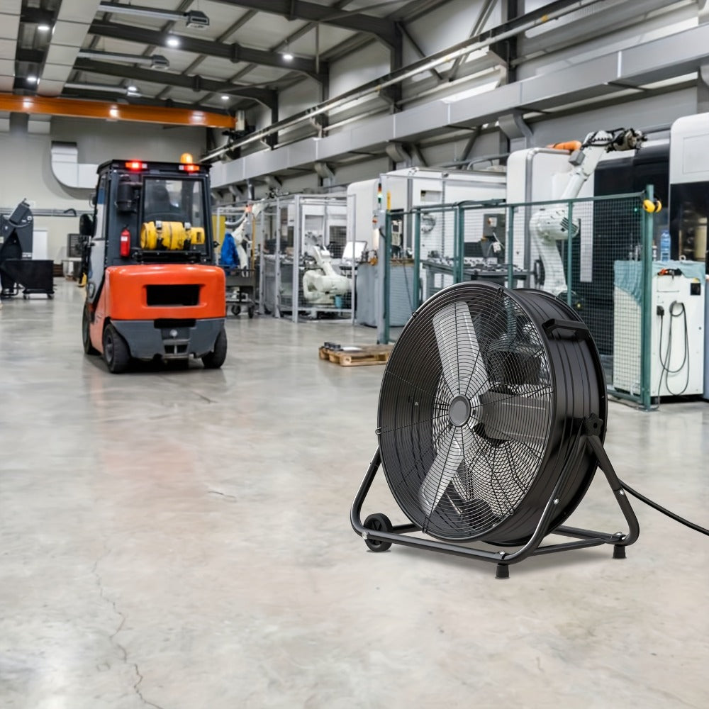 Industrial Drum Fan 24 & 30 Inch | High Velocity Floor Fan 9460-14000 CFM, 3-Speed Air Circulator with 180° Tilt for Warehouse, Garage, Workshop, Job Site & Large Space Cooling – Multiple Colors