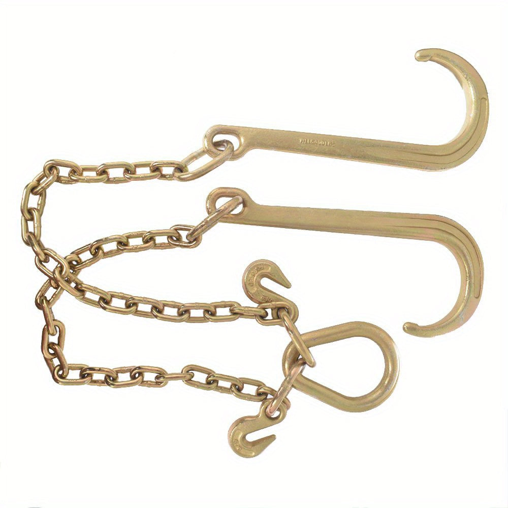 [G70 Grade Reinforcement]5/16''×2' Heavy Duty Trailer Chain Set (with J Hook V-Chain)| Anti-rust Chain For Flatbed Trailer/rescue Vehicle