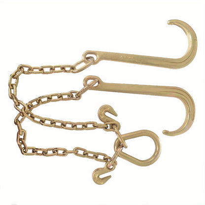 [G70 Grade Reinforcement]5/16''×2' Heavy Duty Trailer Chain Set (with J Hook V-Chain)| Anti-rust Chain For Flatbed Trailer/rescue Vehicle