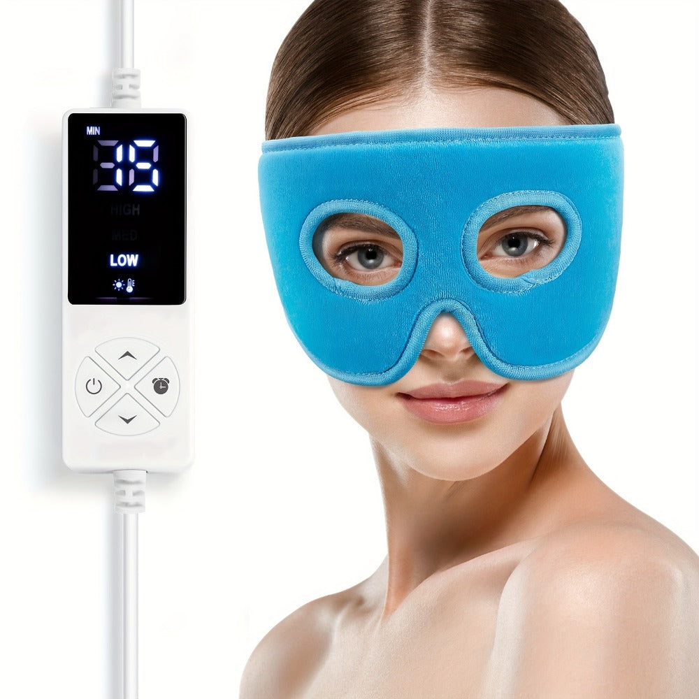 Heated Eye Mask Electric — Warm Compress for Sinus Relief Tension Headache & Eye Fatigue | 3 Temperature 5 Timer Settings Extra Large Eye Pad | Therapeutic Relaxation Self Care Gift for Women Men Blue