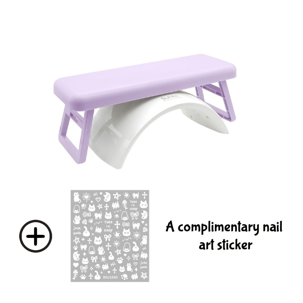 Folding Nail Armrest Hand Rest for Nail Technicians - Cushioned Wrist Support Pillow Bracket, Portable Manicure Table Stand, Professional Salon Nail Station Accessory, Pink White Purple