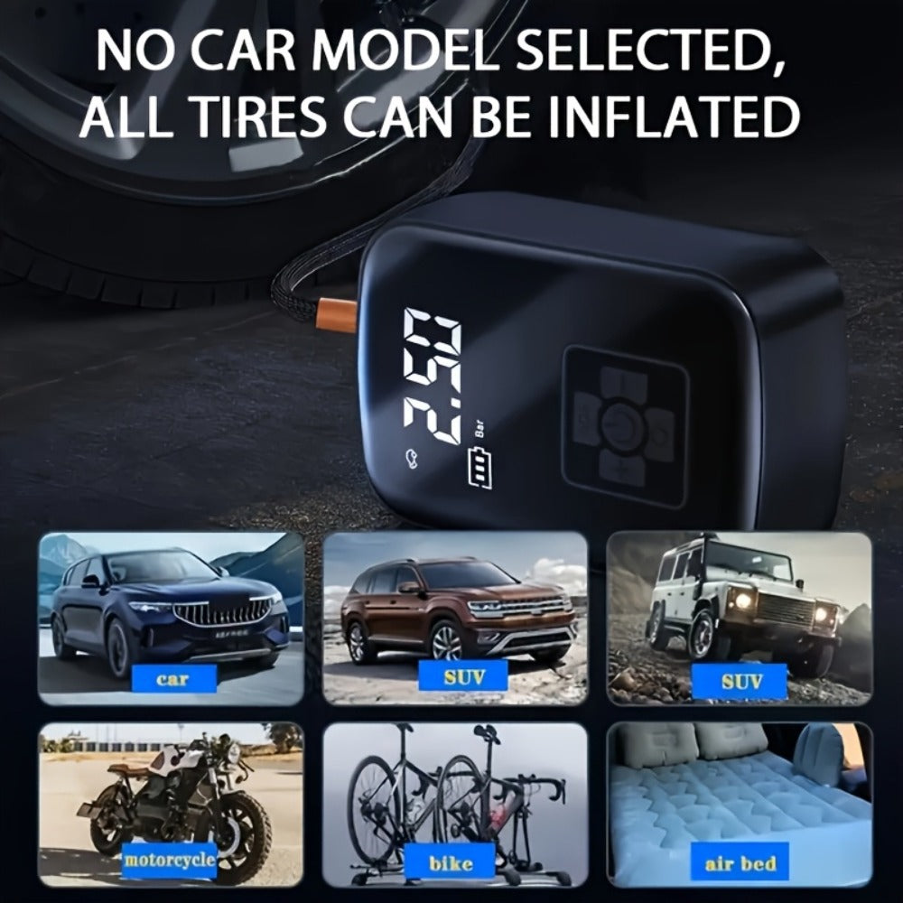 Portable Tire Inflator Air Compressor 150PSI 100W Cordless 4000mAh Digital Display 5 Modes USB-C Fast Charge for Car Motorcycle Bicycle Ball Auto Shut-Off Yellow Blue Black Silver