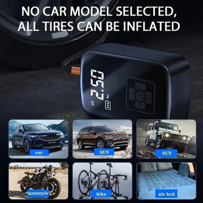 Portable Tire Inflator Air Compressor 150PSI 100W Cordless 4000mAh Digital Display 5 Modes USB-C Fast Charge for Car Motorcycle Bicycle Ball Auto Shut-Off Yellow Blue Black Silver