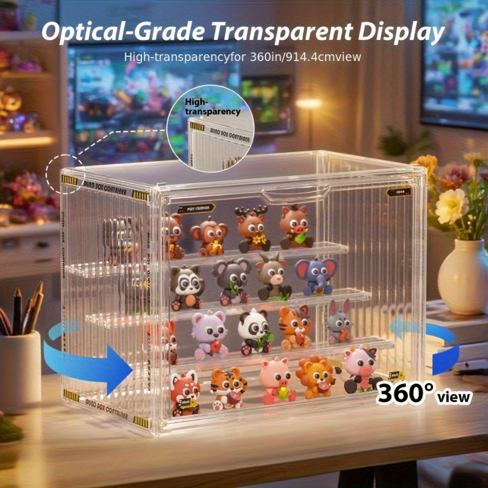 4-Tier Acrylic Figure Display Case with Magnetic Design – Clear Collector Showcase Box for Action Figures Dolls Funko Pop Anime Desktop Organizer