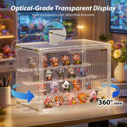 4-Tier Acrylic Figure Display Case with Magnetic Design – Clear Collector Showcase Box for Action Figures Dolls Funko Pop Anime Desktop Organizer