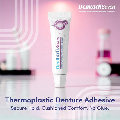 Denttach 7-Day Hold Denture Adhesive Thermoplastic Cushion Reliner Zinc-Free No-Glue Secure Grip for Upper Lower Dentures All-Day Comfort 2 Pack 0.71oz Each