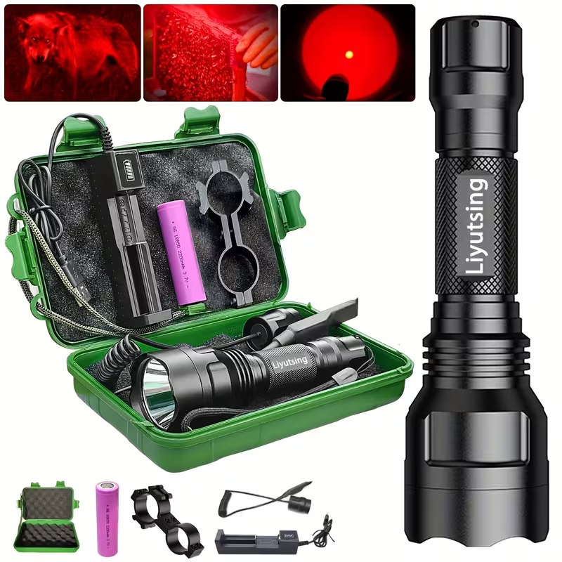 Night Hunting Flashlight with Remote Control Switch – 350 Yards High Power Green Red White Light, 18650 Rechargeable, Multiple Mounts for Hunting, Fishing, Camping & Beekeeping, Best Gift for Men