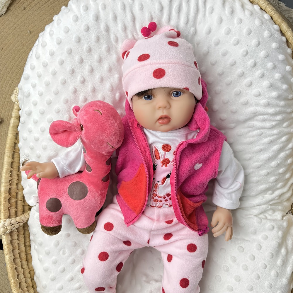 Reborn Baby Doll 22 Inch with Pink Giraffe Plush – 55cm Realistic Newborn Girl Soft Vinyl & Cloth Body, Acrylic Eyes, Attached Wig, Birth Certificate & Outfit Included, Gift for Kids & Collectors