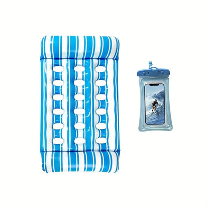 Pool Float Lounger for Adults with Built-In Headrest – Inflatable Tanning Mat for Swimming Pool Beach Lake River, Comfortable Water Relaxation Raft, Dark Blue Pink Blue Colors