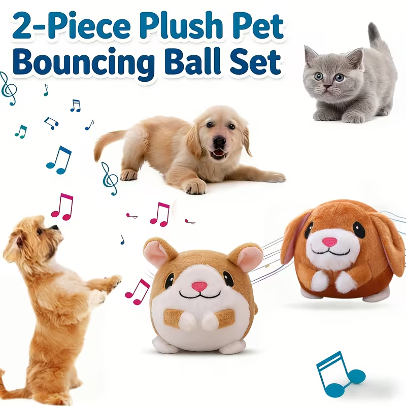 Electronic Bouncing Dog Toy with Animal Sound - USB Rechargeable Interactive Rolling Ball, Voice Recording & Music Mode, Washable Motion Sensor Toy for Small Medium Dogs & Puppies