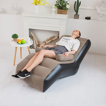 Portable PVC Inflatable Recliner Chair with Air Pump – S-Shape Ergonomic Sofa Bed for Outdoor & Indoor Use, Camping, Beach, Garden, Courtyard & Travel, Modern Backrest Lounger, Coffee Brown & Pink
