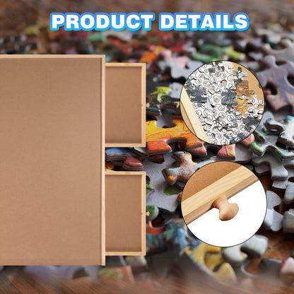 Wooden Puzzle Board 1500 Pieces 27x35 Inch – Large Puzzle Table with 6 Sorting Drawers, Portable Solid Wood Puzzle Organizer for Kids Adults Family, Perfect Gift for Puzzle Lovers