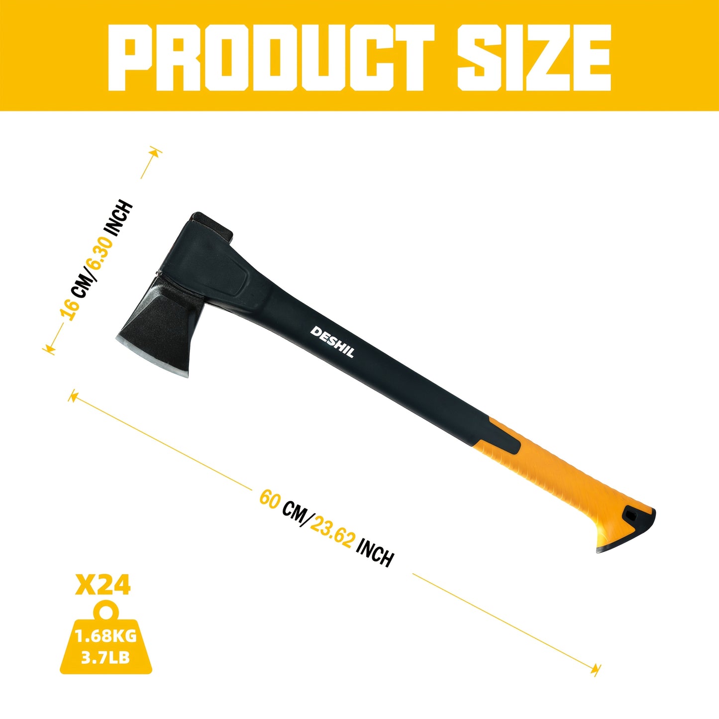 Carbon Steel Camping Hatchet Wood Splitting Axe – Teflon-Coated Forged Steel Blade, Shock-Absorbing Fiber Handle, Anti-Rust & Non-Slip, 4 Sizes (14"/18"/24"/28") for Camping, Firewood & Gardening