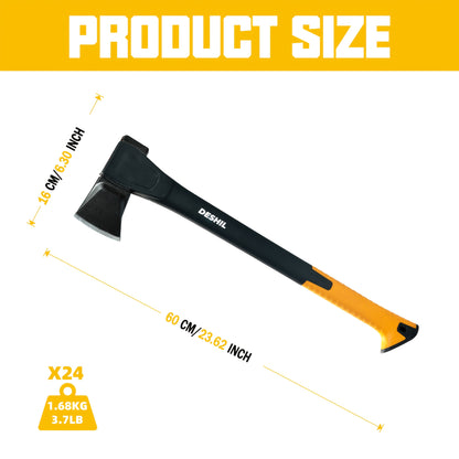 Carbon Steel Camping Hatchet Wood Splitting Axe – Teflon-Coated Forged Steel Blade, Shock-Absorbing Fiber Handle, Anti-Rust & Non-Slip, 4 Sizes (14"/18"/24"/28") for Camping, Firewood & Gardening
