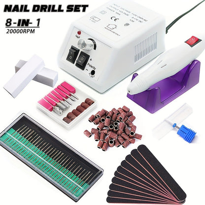 Professional Nail Drill Kit 20000RPM with 6 Drill Bits & 50 Sanding Bands — Electric Manicure Pedicure Machine Low Noise Dual-Hand for Acrylic Gel Natural Nails, Home & Salon Nail File Set, 8-in-1 Option