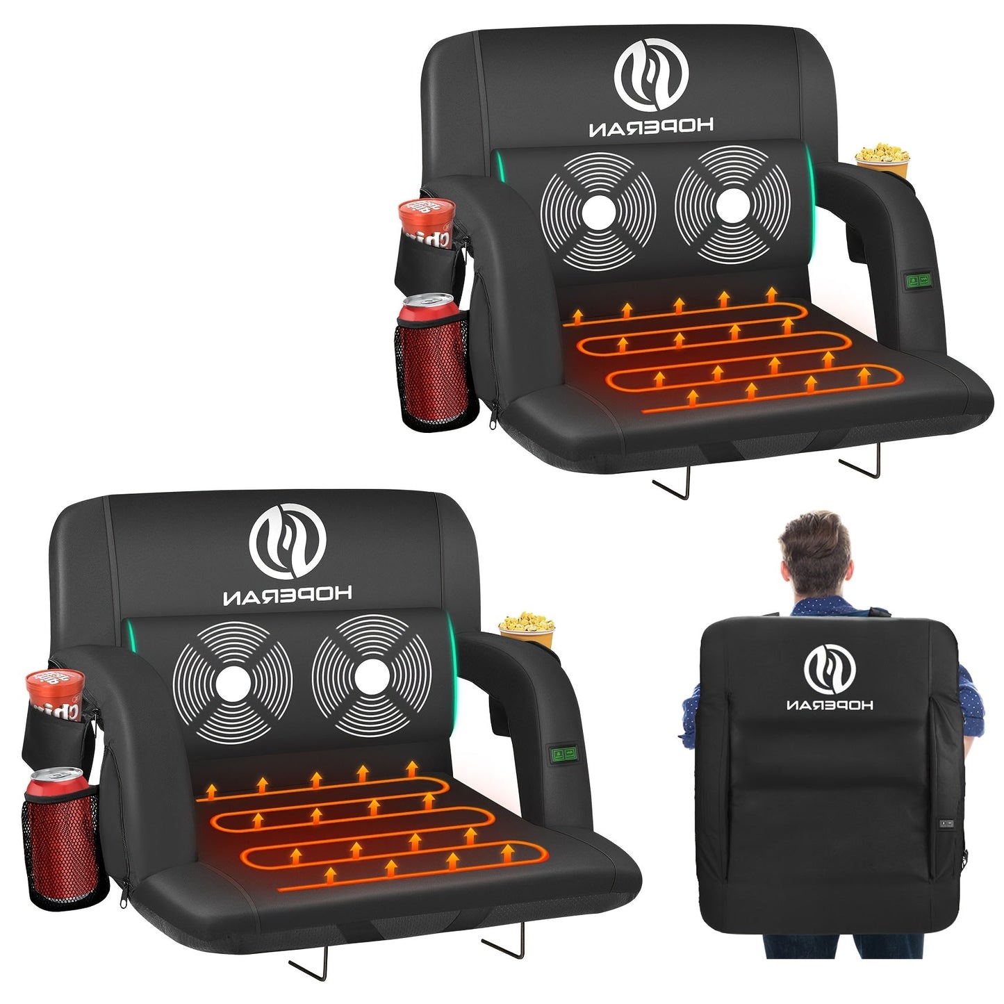 Heated Stadium Seat with Massage, 3-Level Heat & 6 Modes