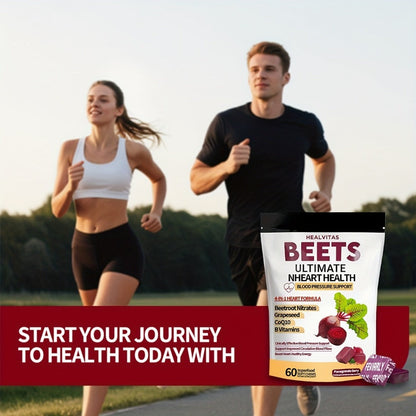 Beetroot Gummies with CoQ10 & Multi-Vitamins — 4-in-1 Heart Health & Blood Pressure Support Supplement | Pomegranate Flavor Chewable Gummies for Cardiovascular Wellness, Circulation & Energy | 60 Gummies 30-Day Supply | 1 or 3 Pack