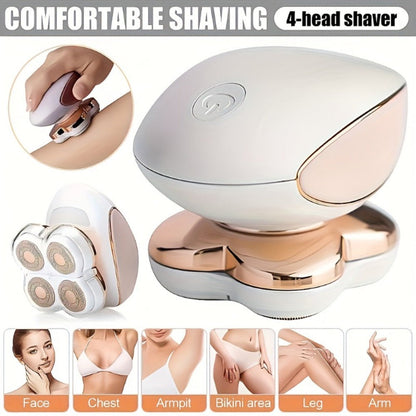 Electric Shaver for Women 4-in-1 – 360° Rotary USB Wet & Dry Full Body Hair Removal for Face, Bikini Line, Legs, Arms & Underarms, Portable Trimmer & Clipper Attachments Included