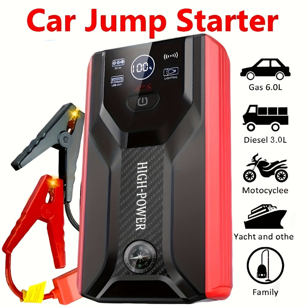Portable Car Jump Starter 12V – Peak Power Battery Booster Pack for 8.0L Gas & Diesel Engines, USB Charging & LED Emergency Light, Roadside Car Starter Kit