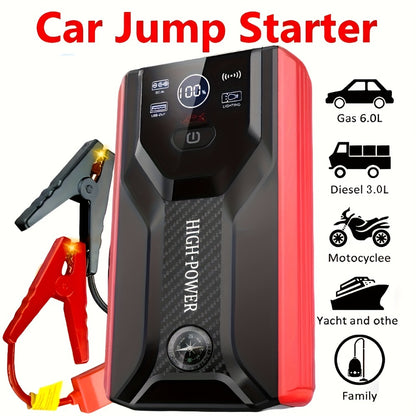 Portable Car Jump Starter 12V – Peak Power Battery Booster Pack for 8.0L Gas & Diesel Engines, USB Charging & LED Emergency Light, Roadside Car Starter Kit