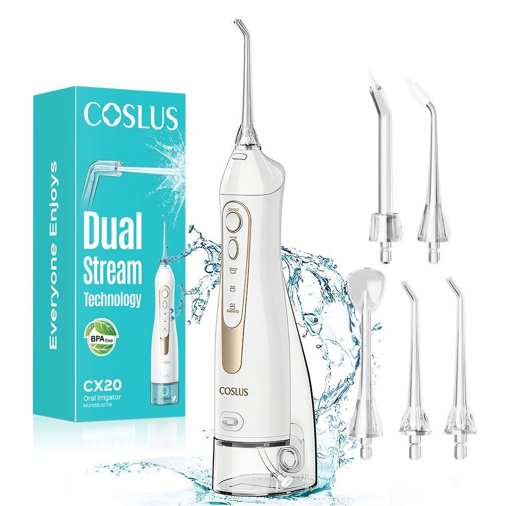 Rechargeable Oral Irrigator Cordless Water Flosser — 300ml Tank, Deep Gum & Teeth Cleaning, Quiet Operation, Travel-Ready Portable Design, Gold Accent Colors Black White Pink, Gift for Women