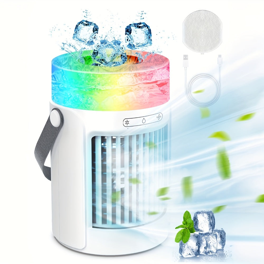 Portable Mini Air Conditioner Fan | Personal Evaporative Cooler with 3-Speed Settings & Timer, Quiet Desktop Cooling Fan for Room, Home, Office & Car Use – USB Powered, Compact Design