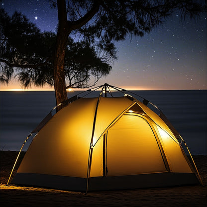 Pop Up Beach Tent Automatic Quick Open Camping Tent Waterproof Sunproof Portable Outdoor Tent 2 Doors 210x150x125cm All Season Square Camp Tent for Hiking Picnic Music Festival Family Outdoor Activities