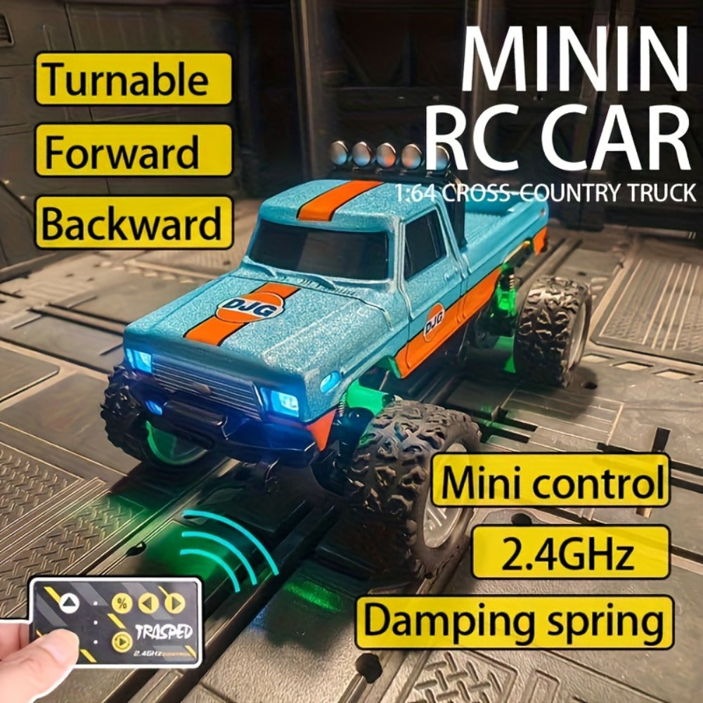 1:64 Scale Mini RC Car Alloy Off-Road Truck with Shock Absorbers – Pocket-Sized Remote Control Car for Boys Ages 6 7 8 9 10, Birthday Christmas Halloween Gift (Gray/Teal/Blue/Mixed)