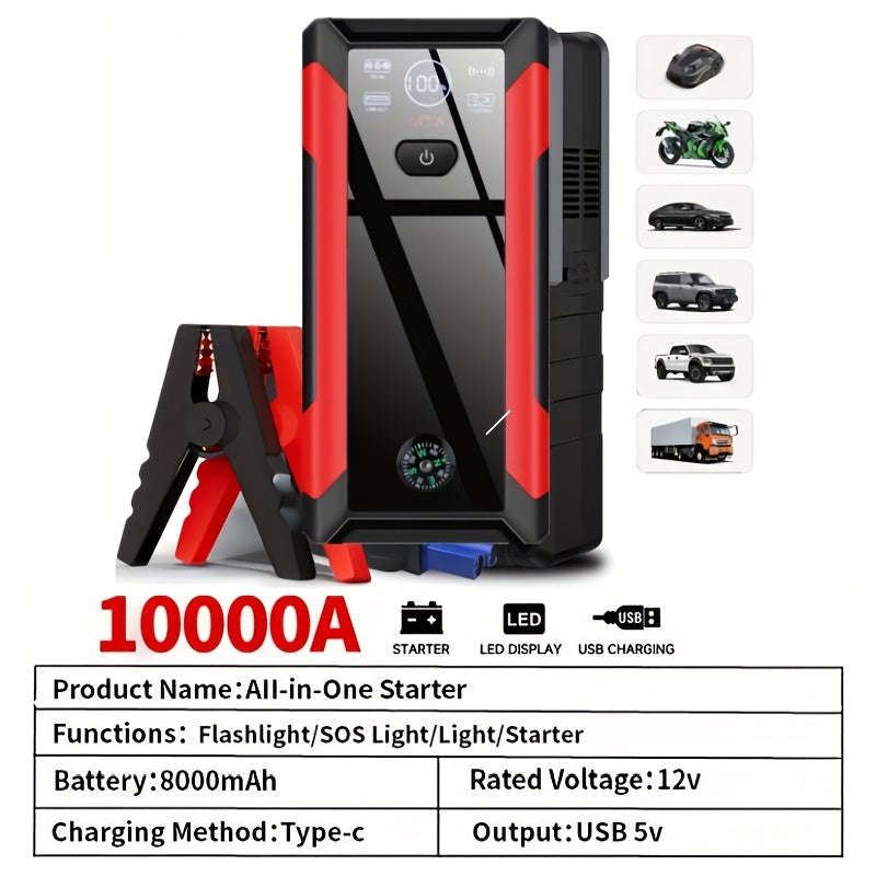 Portable Car Starter, Peak Battery Jumper Starter Portable, Car Battery Jumper Box, 12V Portable Starter for 2.11gal Gasoline And 1.85gal Diesel Cars