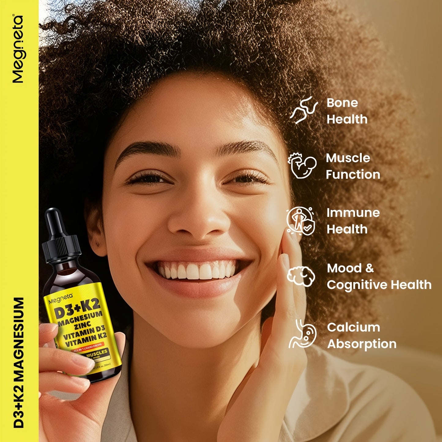 Vitamin D3 Liquid Drops 10000 IU with K2 MK-7 120mcg Magnesium Zinc Vitamin B2 — Sugar-Free High Potency D3 K2 Formula for Calcium Absorption Bone Immune Mood Health 2 fl oz