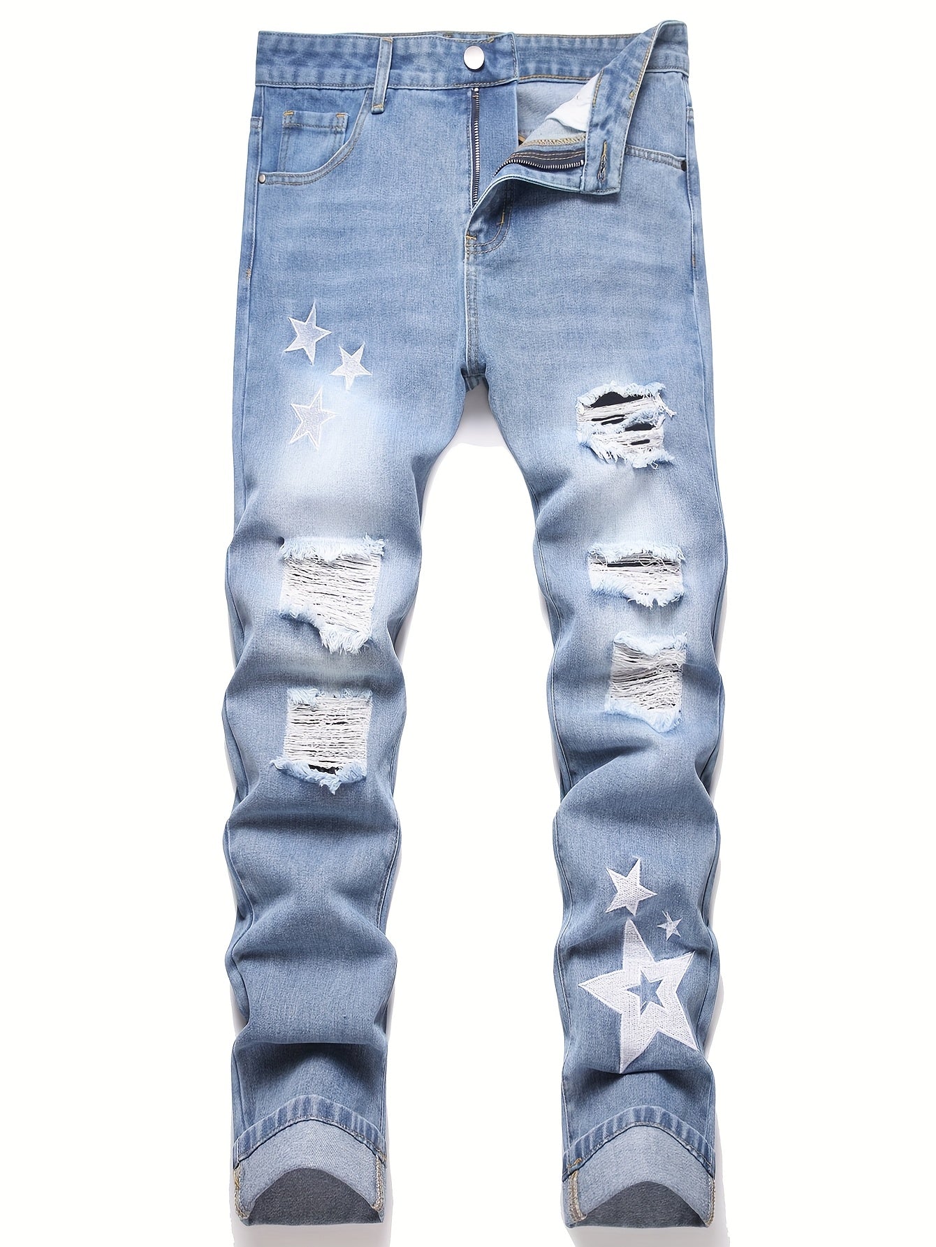 Teen Straight Leg Ripped Jeans - Multicolor Washed Denim