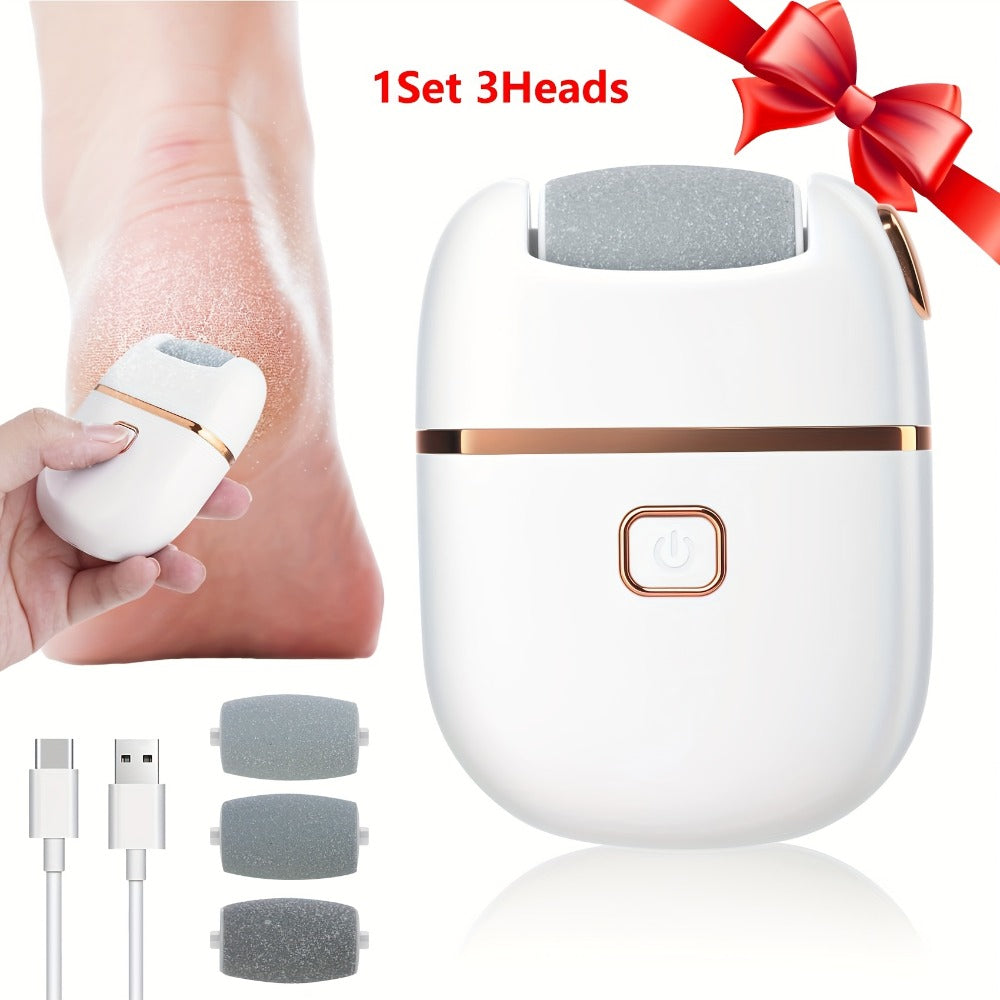 Electric Callus Remover Rechargeable Foot Grinder with 3 Replacement Heads 2 Speed Settings IPX5 Waterproof USB Charging Portable Pedicure Tool for Cracked Heels Dead Skin Women Men
