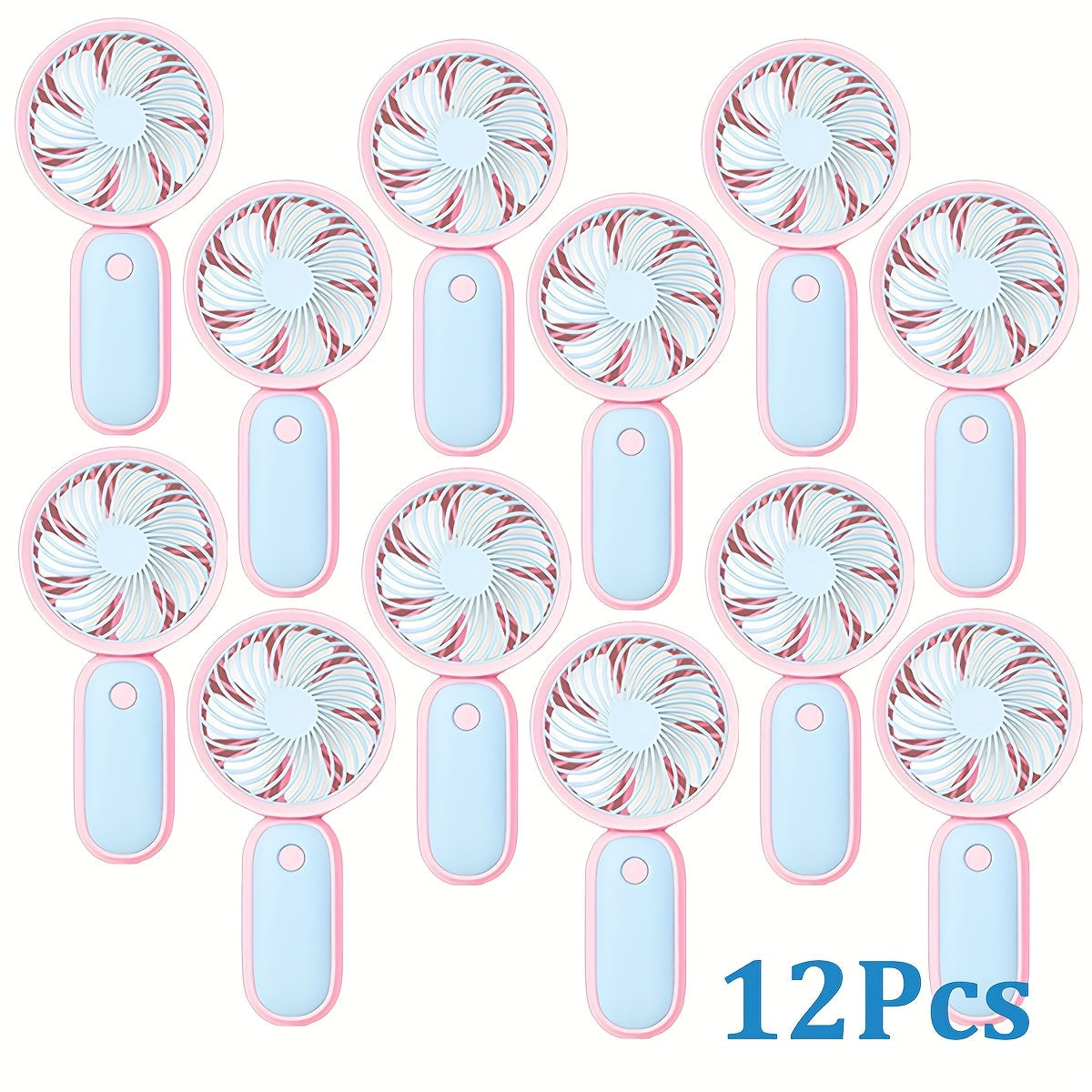 Mini Handheld Fan Bulk 12 Pack | Portable Neck & Wrist Personal Fan, USB Rechargeable, Lightweight Cute Design for Wedding Favors, Festival Party, Travel, Camping & Office Giveaways – Type A & B