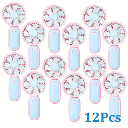 Mini Handheld Fan Bulk 12 Pack | Portable Neck & Wrist Personal Fan, USB Rechargeable, Lightweight Cute Design for Wedding Favors, Festival Party, Travel, Camping & Office Giveaways – Type A & B