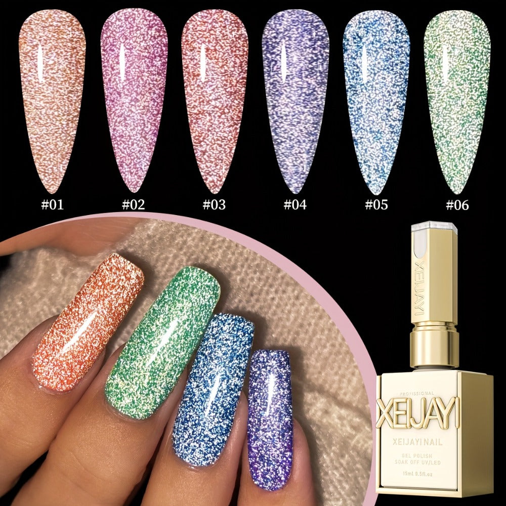 Glitter Gel Nail Polish Set 6pcs Crushed Starlight Sparkling Rhinestone Soak-Off UV LED 0.51oz Each – Photo Frame & Candy Styles Seasonal Nail Art Kit for Women, Salon & Home Manicure, Gift for Her