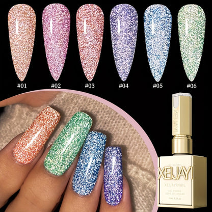 Glitter Gel Nail Polish Set 6pcs Crushed Starlight Sparkling Rhinestone Soak-Off UV LED 0.51oz Each – Photo Frame & Candy Styles Seasonal Nail Art Kit for Women, Salon & Home Manicure, Gift for Her