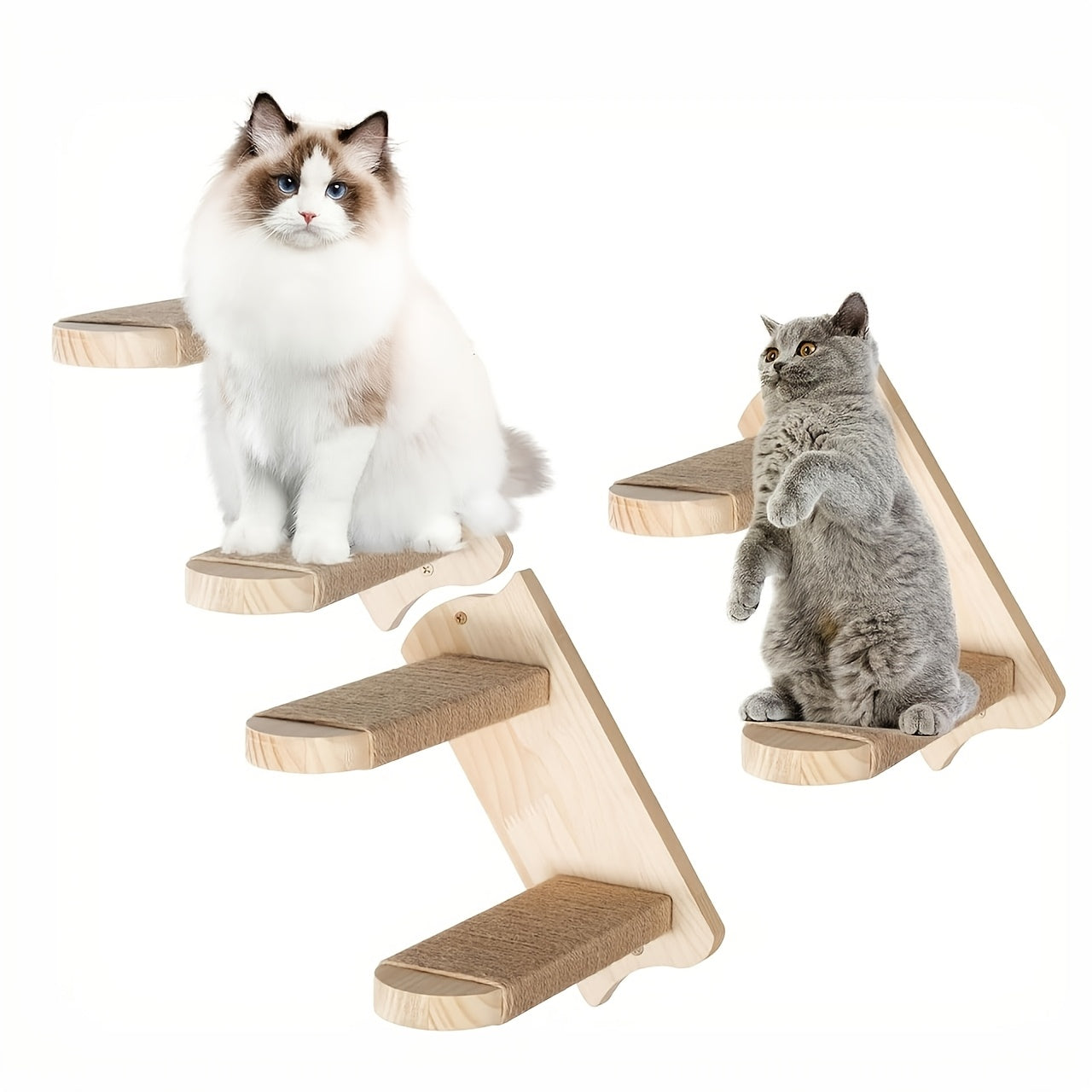 Wall-Mounted Cat Climbing Frame Solid Wood Cat Stairs Ladder Perch Jumping Platform All Season Indoor Cat Wall Furniture Adorable Cat Steps