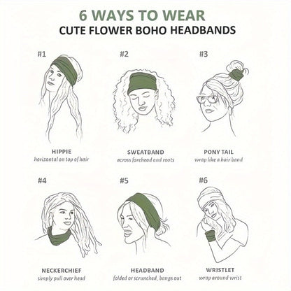Floral Turban Headbands for Women 8 Pack Non-Slip Elastic Boho Knotted Wide Hair Wrap for Sports Yoga Running Workout Sweatband Moisture Wicking Fashion Hair Accessories Gift Set