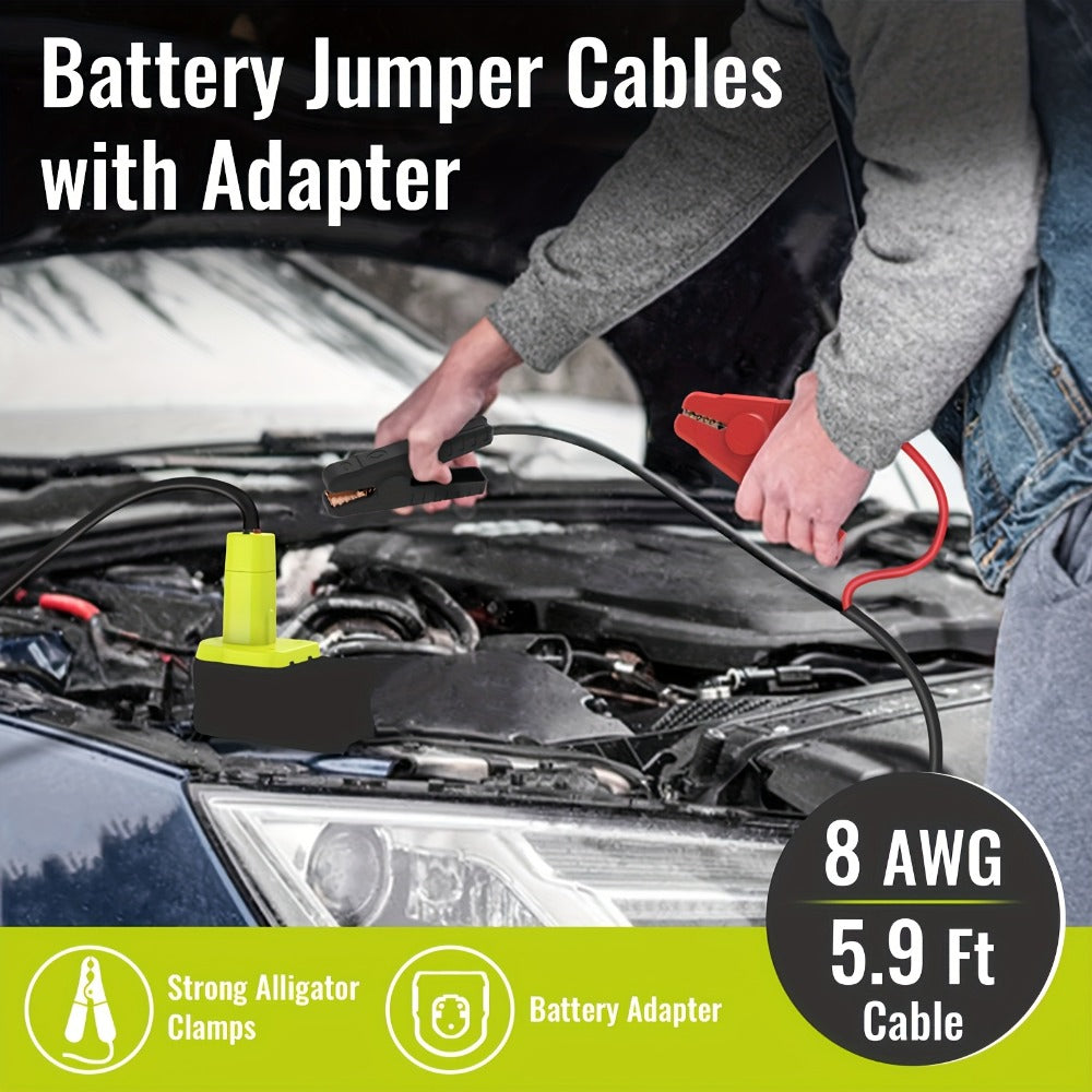 Jumper Cables with Battery Adapter – Compatible with Dewalt 18V & Ryobi 18V, 8AWG 5.9FT Portable Car Jump Starter Cables for Light Vehicles (Battery Not Included)