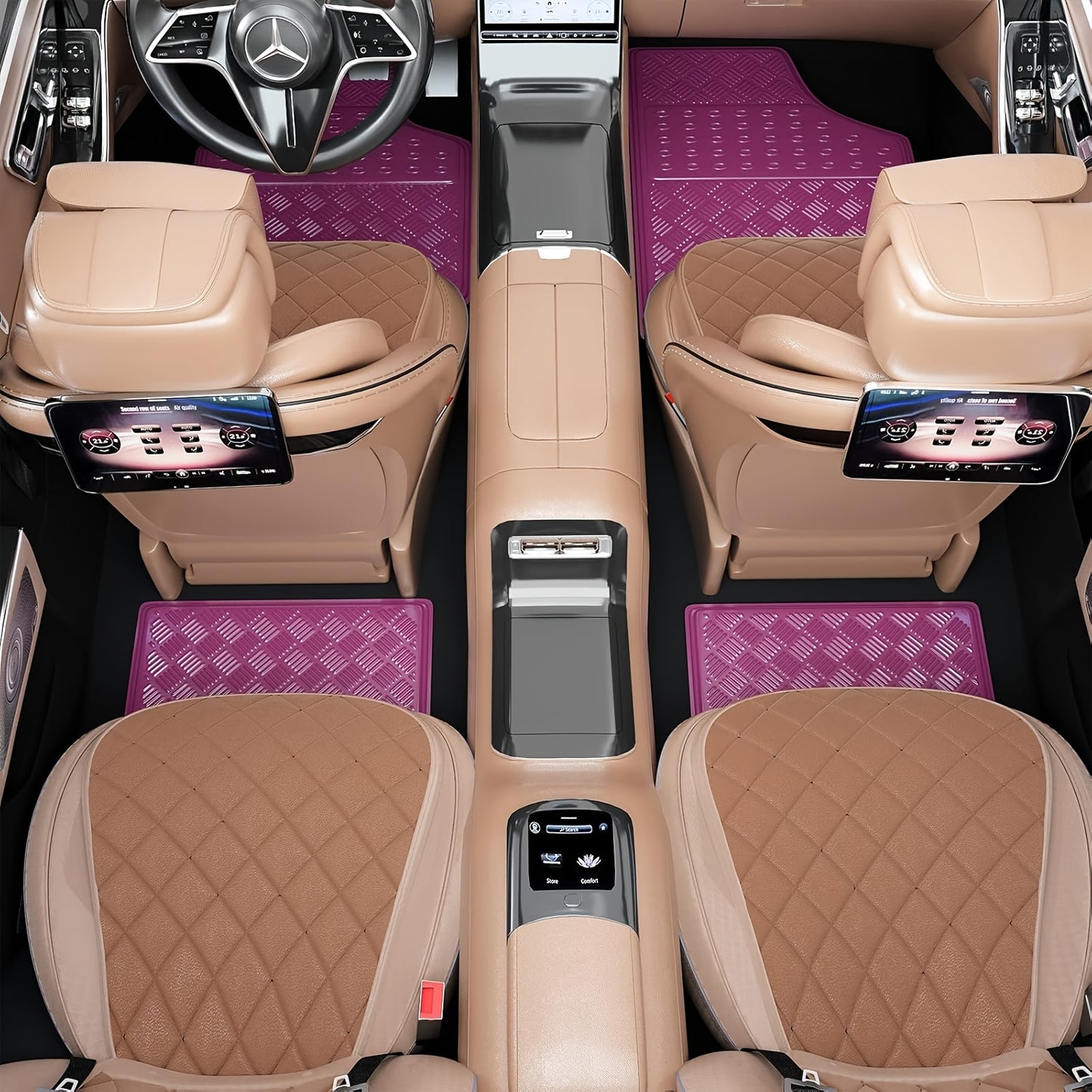 Metallic Chrome Car Floor Mats All-Weather Universal Fit Automotive Floor Mats for Cars SUVs, Floor Mats for Trucks, Car Mats Full Set Front & Rear, Non-Slip Shiny Durable Heavy Duty