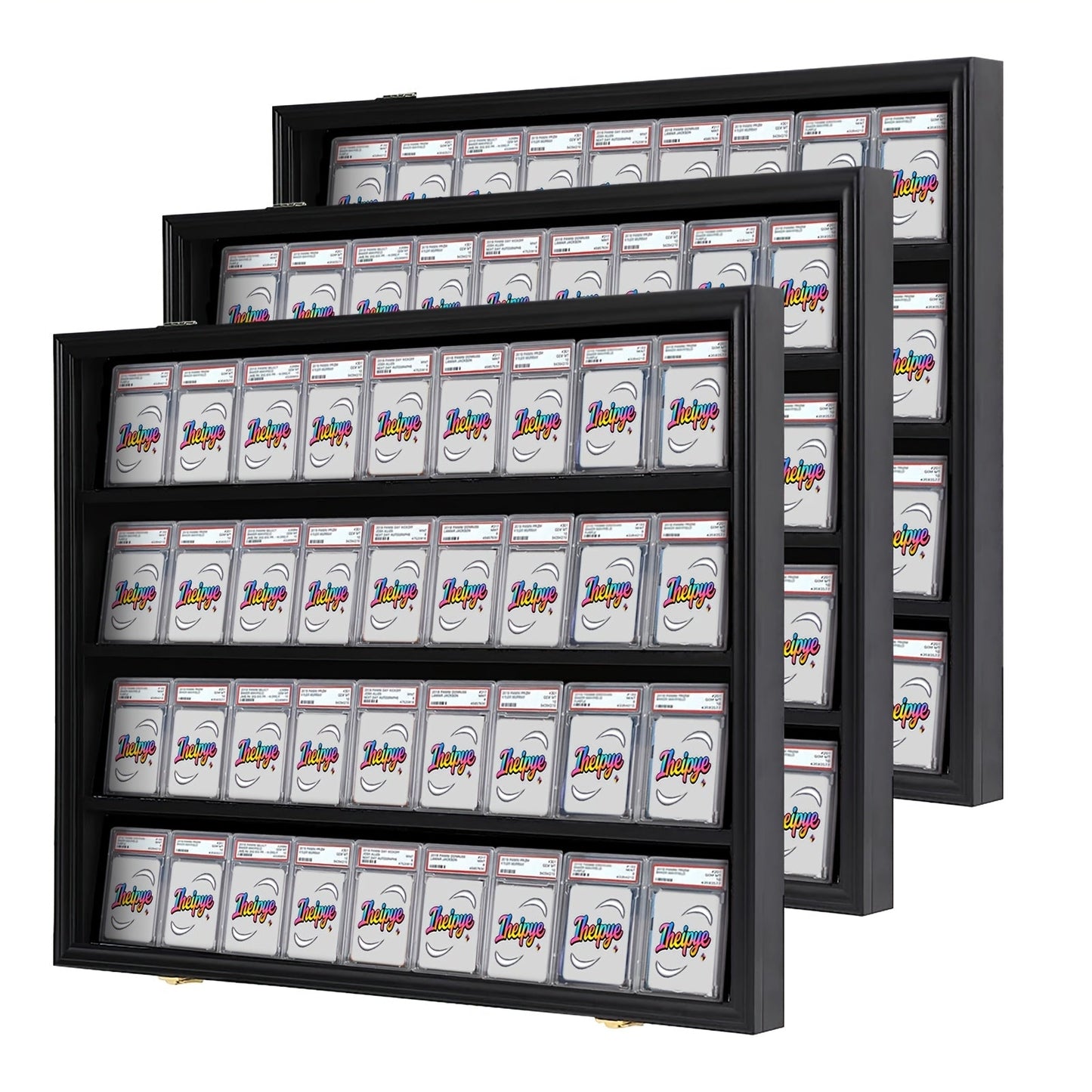 Sports Card Display Case 36 Slots Lockable Wall Frame – UV Protection Acrylic | Baseball Basketball Football Hockey Trading Cards | Black Cabinet Collector Gift